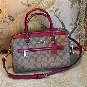 Coach Khaki and Fuchsia Rowan Satchel